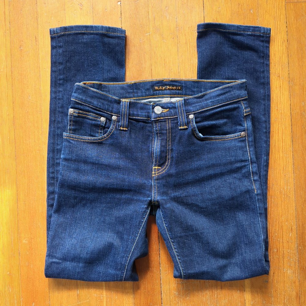 Nudie Jeans Dark Wash Blue Low-Rise Jeans Made in Italy 26 x 34